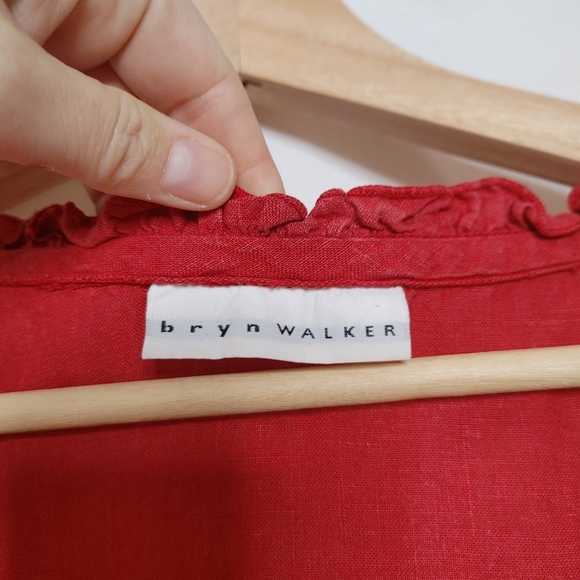 Bryn Walker Vneck Sleeveless Tunic Top Dress Linen Red‎ Ruffle Detail Small A - Picture 8 of 12